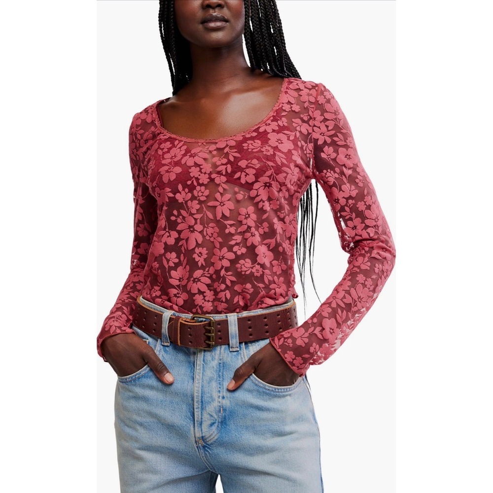 Free People Intimately Sheer Floral Burnout Mesh Scoop Neck early sunsets